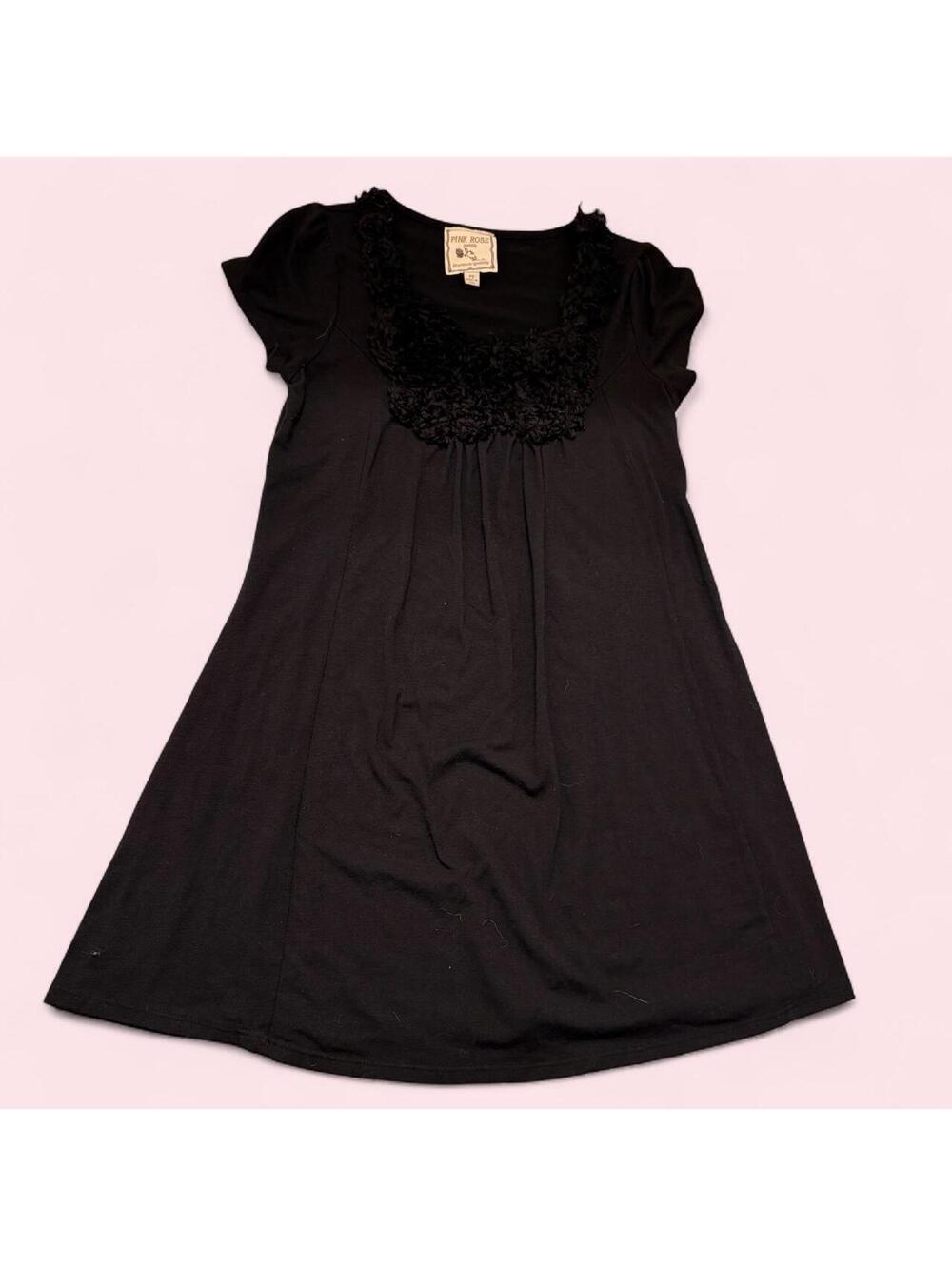 Y2K Whimsy Goth Black Ruffled Neckline Mini Babydoll Mini Dress